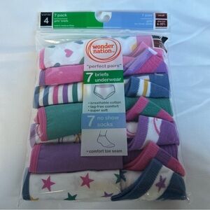 Wonder Nation Girls 7 Perfect Pairs 7 Briefs size 4 and 7 Socks  Size 6-10.5 NWT